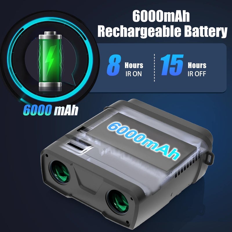 VABSCE Night Vision Goggles, True 4K Night Vision Binoculars, Built-in Powerful Focusable IR, 6000mAh Rechargeable Battery, Super Large Display, Long Viewing Range, Free 64GB Card (Silver 4k Pro) - Image 5